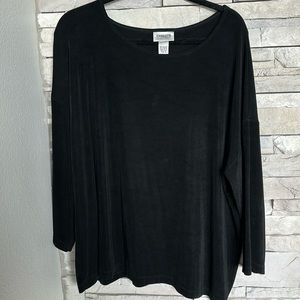 EUC Chico’s Travelers Womens Black Pullover Acetate Long Sleeve Slinky Blouse